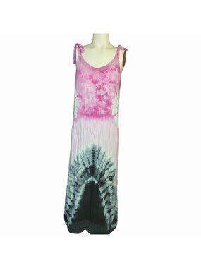Boho Daze Large Sleeveless Long Dress Gauze Tie Dye Rayon India Pink White Black